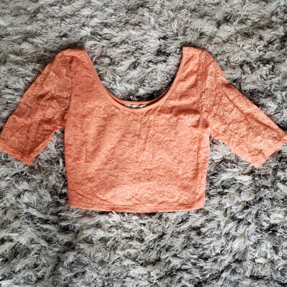 Peach Lace Crop Top